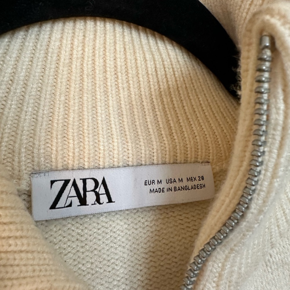 ZARA Cream & Navy Striped Zip-Up Sweater — Double Zipper — Size M - Picture 2 of 8